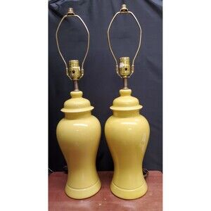 Vintage Lemon Yellow Glazed Ginger Jar Style Table Lamps
